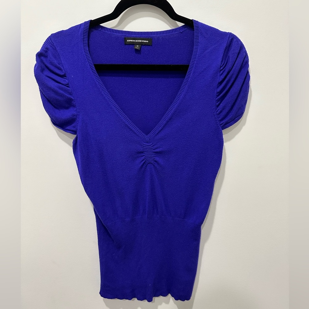 Express blue short sleeve v-neck sweater
